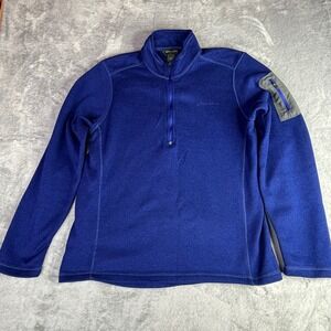 Eddie Bauer Pullover Mens Large Blue Quarter Zip Fleece Sweater Sleeve Pocket